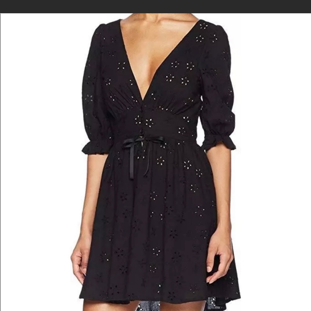 FOR LOVE & LEMONS Spring Eyelet Swing Dress Black Size S